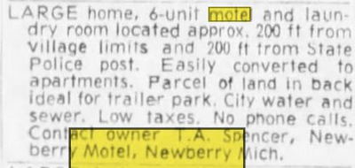 Newberry Motel - Jul 1972 Ad For Sale (newer photo)